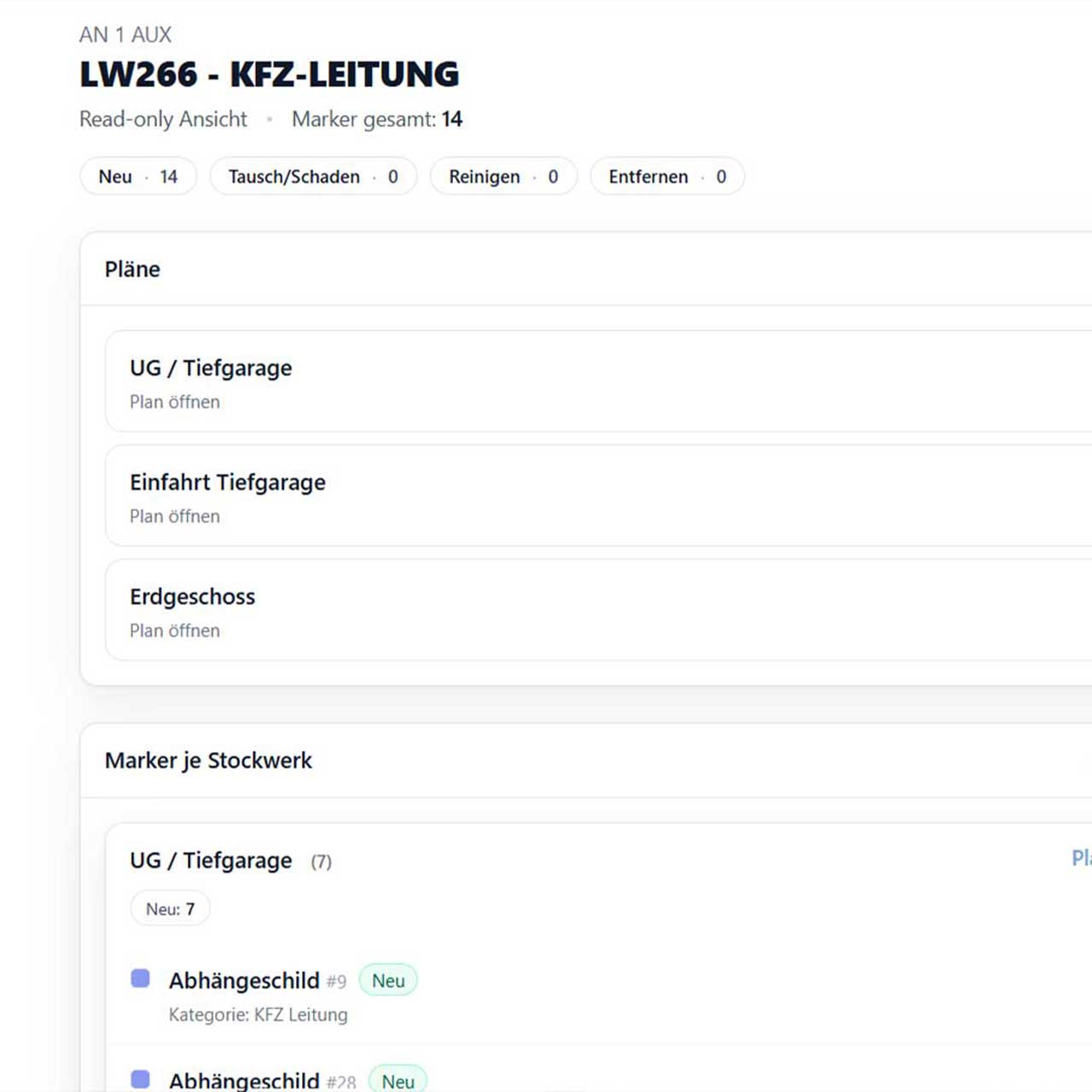 Ansicht wayvis.io - Geteilte Maßnahme über Token-Link