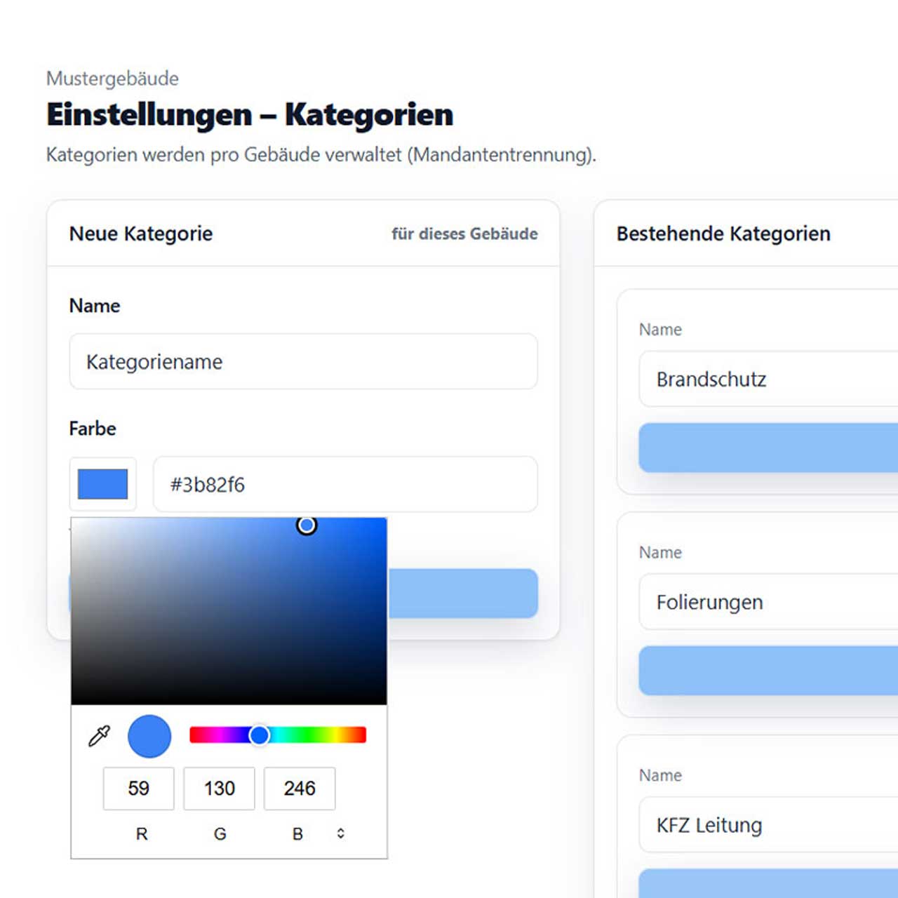 Ansicht wayvis.io - Anlegen Kategorien