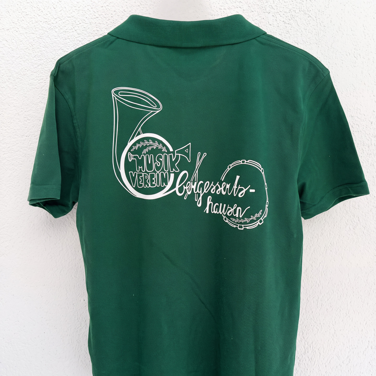 Einfarbiger Druck Siebdrucktransfer auf Promodoro Polo-Shirt für Musikverein Obergessertshausen